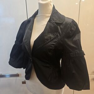 VTG Y2K Odds & Evens Puff Sleeve Black Satin Cropped Blazer Jacket Size Small